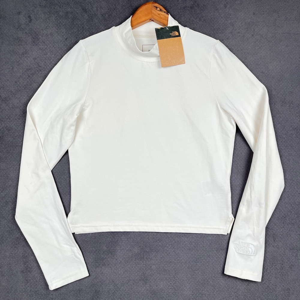 The North Face Evolution Fitted Top Womens Large White Long Sleeve Mock Neck NEW